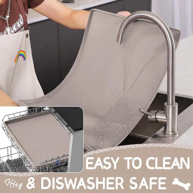Alt view image 7 of 7 - Silicone Cat & Dog Food Mat for Floors Waterproof, Anti-Slip Dog Bowl Mats for Food and Water, Pet Feeding Mats with Lip to Prevent Spills, Pet Placemat for Messy Drinkers to Protect Floors