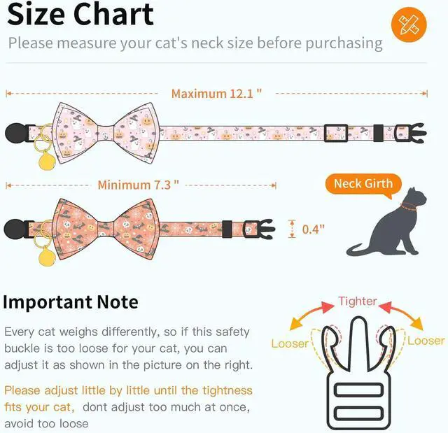 Alt view image 2 of 6 - 2 Pack Breakaway Cat Collar with Removable Bow Tie and Bell for Boy Girl Cats,Cute Cotton Kitten Collar with Purple Lavender and Flower Pattern for Female Male Cats (Pink Ghost&Pumpkin)