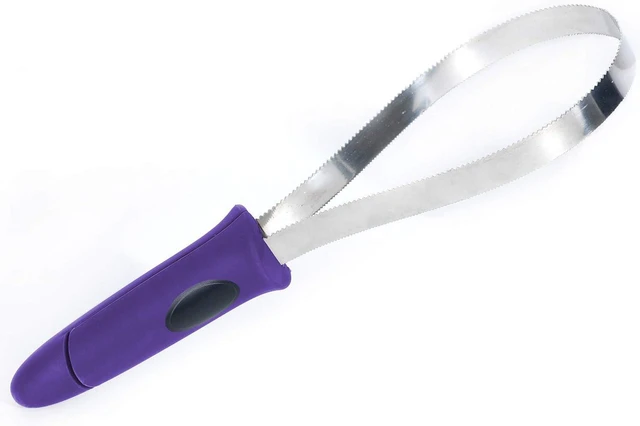 Main image of Dual-Sided Shedding Blade with Stainless Steel Blade De-Shedding Tool for All Dog Coat Types- Soft Touch Grip (PURPLE)