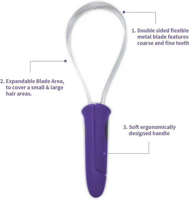 Alt view image 3 of 6 - Dual-Sided Shedding Blade with Stainless Steel Blade De-Shedding Tool for All Dog Coat Types- Soft Touch Grip (PURPLE)