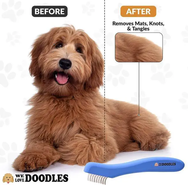 Alt view image 3 of 6 - Dematting Comb for Dogs, Undercoat Rake Grooming Tool, Mat Remover, 5 Blade | Best Dematting Brush For Doodles & Poodles, Detangling De Matted Hair, Tool For Removing Shedding Fur, Cat Deshedder Brush