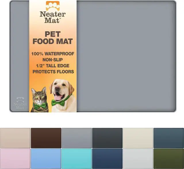 Main image of Neater Mat Cat & Dog Food Mat, Waterproof & BPA-Free Silicone Placemat with Raised Edge for Under Food and Water Bowls, 19" x 12", Gunmetal Grey