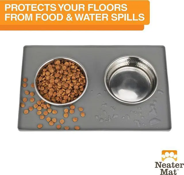 Alt view image 2 of 7 - Neater Mat Cat & Dog Food Mat, Waterproof & BPA-Free Silicone Placemat with Raised Edge for Under Food and Water Bowls, 19" x 12", Gunmetal Grey