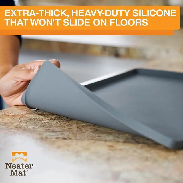 Alt view image 4 of 7 - Neater Mat Cat & Dog Food Mat, Waterproof & BPA-Free Silicone Placemat with Raised Edge for Under Food and Water Bowls, 19" x 12", Gunmetal Grey