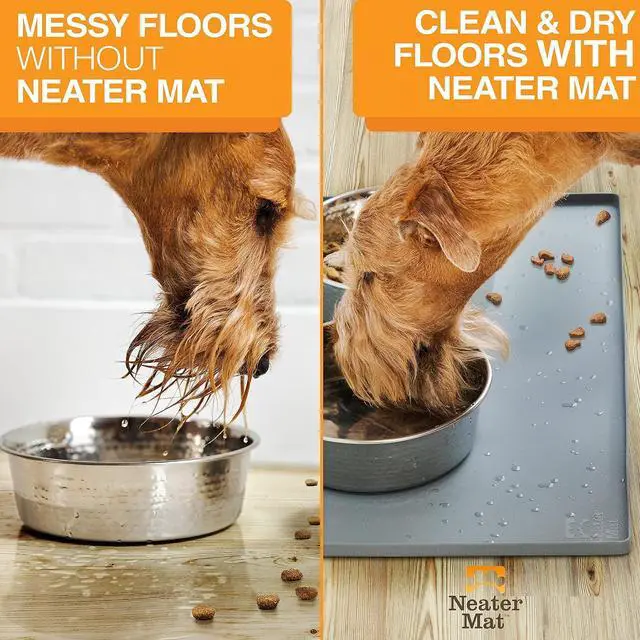 Alt view image 5 of 7 - Neater Mat Cat & Dog Food Mat, Waterproof & BPA-Free Silicone Placemat with Raised Edge for Under Food and Water Bowls, 19" x 12", Gunmetal Grey
