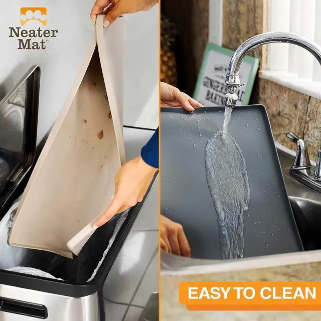 Alt view image 6 of 7 - Neater Mat Cat & Dog Food Mat, Waterproof & BPA-Free Silicone Placemat with Raised Edge for Under Food and Water Bowls, 19" x 12", Gunmetal Grey