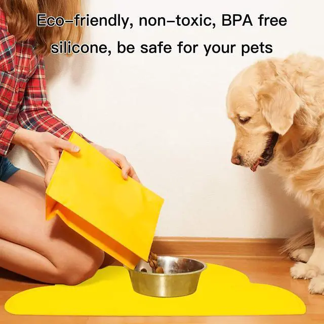 Alt view image 5 of 5 - Pet Food MatsDog Cat Feeding Mat Top Grade Cloud Silicone Pad Anti-Slip Waterproof Anti-Slip Bowl Placemat (Yellow)