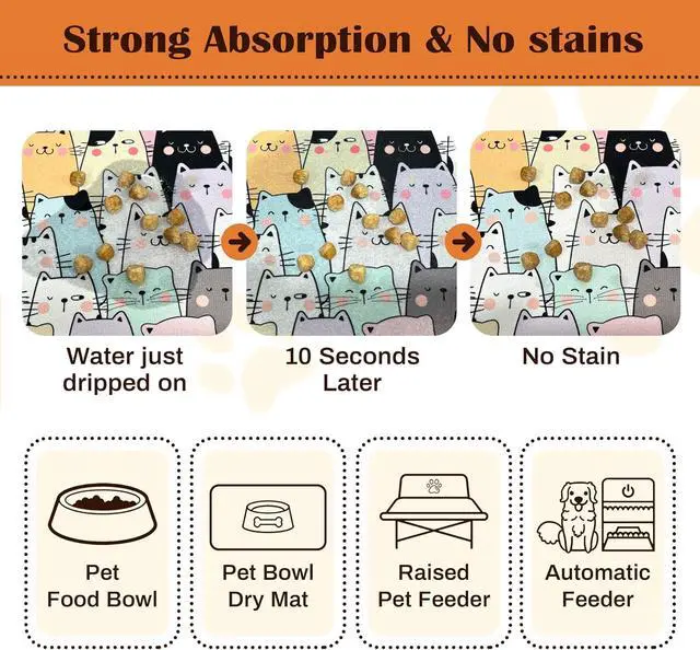 Alt view image 2 of 7 - Pet Feeding Mat for Floors Cat Food Mat Waterproof Dog Food Mat and Water Absorbent Quick Dry Non Slip Mat for Cat Bowls