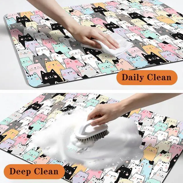 Alt view image 5 of 7 - Pet Feeding Mat for Floors Cat Food Mat Waterproof Dog Food Mat and Water Absorbent Quick Dry Non Slip Mat for Cat Bowls
