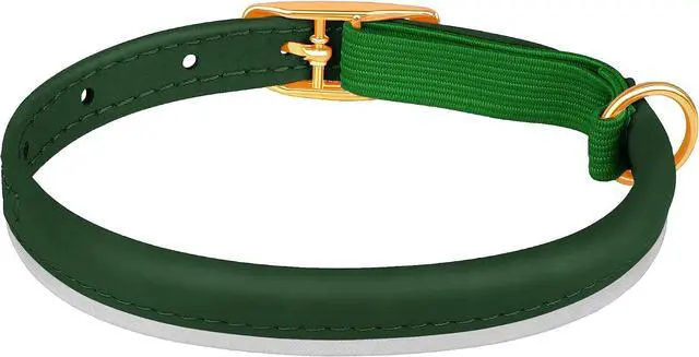 Alt view image 2 of 7 - Rolled Leather Cat Collar with Bell - Reflective Kitten Collar with Safety Elastic Strap - Adjustable Small Pet Collars for Boy Girl Cats (Green)