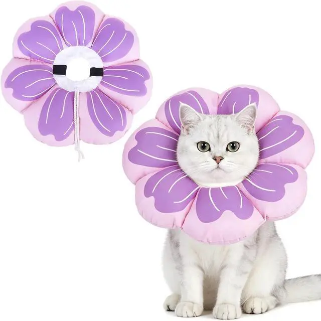 Main image of Cat Cone Collar, Soft Kitten Recovery Collar, Lightweight Anti-Bite Lick Elizabethan e Collar for Cats Puppy After Surgery, Purple M
