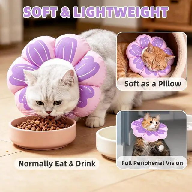 Alt view image 3 of 7 - Cat Cone Collar, Soft Kitten Recovery Collar, Lightweight Anti-Bite Lick Elizabethan e Collar for Cats Puppy After Surgery, Purple M
