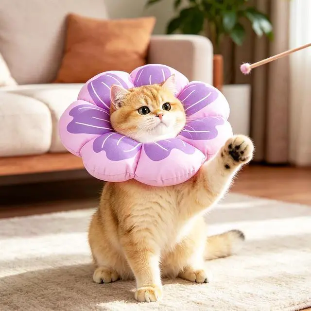 Alt view image 6 of 7 - Cat Cone Collar, Soft Kitten Recovery Collar, Lightweight Anti-Bite Lick Elizabethan e Collar for Cats Puppy After Surgery, Purple M
