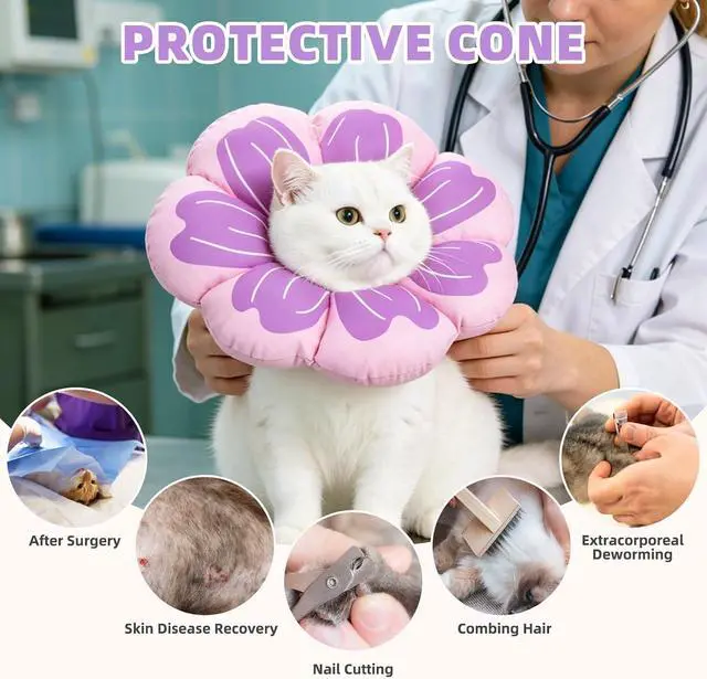 Alt view image 7 of 7 - Cat Cone Collar, Soft Kitten Recovery Collar, Lightweight Anti-Bite Lick Elizabethan e Collar for Cats Puppy After Surgery, Purple M