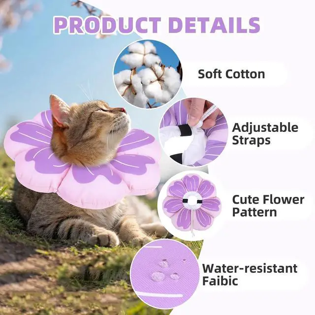Alt view image 4 of 7 - Cat Cone Collar, Soft Kitten Recovery Collar, Lightweight Anti-Bite Lick Elizabethan e Collar for Cats Puppy After Surgery, Purple M