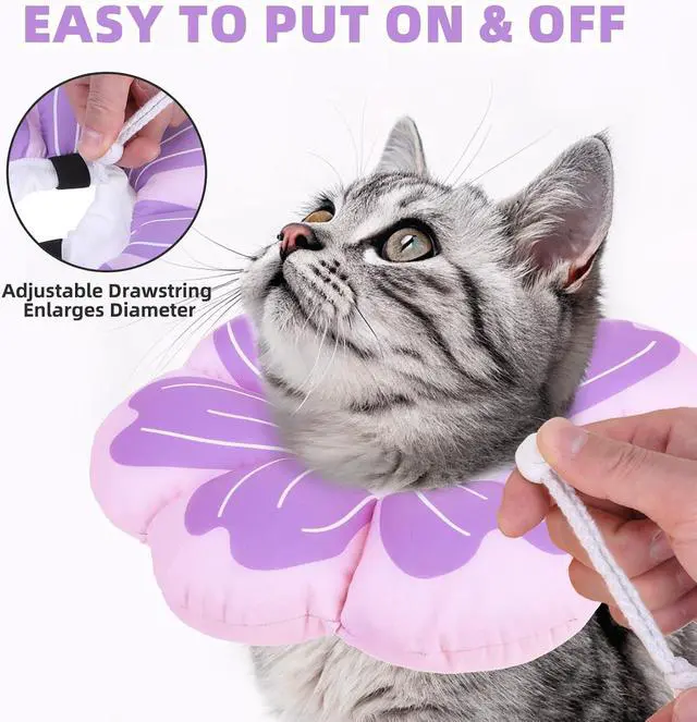 Alt view image 5 of 7 - Cat Cone Collar, Soft Kitten Recovery Collar, Lightweight Anti-Bite Lick Elizabethan e Collar for Cats Puppy After Surgery, Purple M