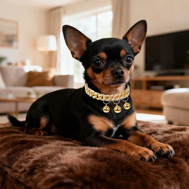 Alt view image 7 of 7 - Cuban Link Dog Collar with 3 Bells - Gold Metal Chain Dog Necklace, Bell Collar & Pet Accessories for Boy Dogs (Gold, 10 Inch)