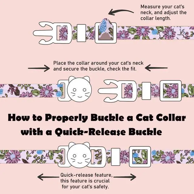 Alt view image 4 of 7 - 2 Pack Cotton Breakaway Cat Collars Set with Bell and Flower Pendant, Cute Floral Fruit Patterned, Adjustable 7.5-11Inch, Include A Mouse Toy Gift