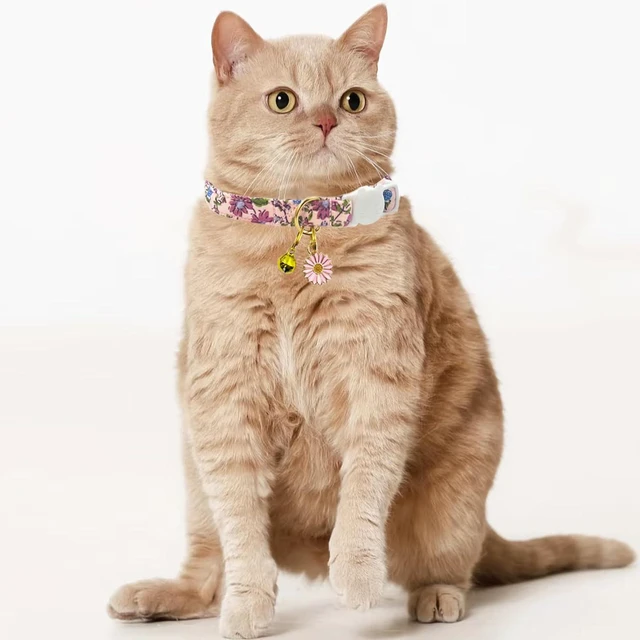 Alt view image 5 of 7 - 2 Pack Cotton Breakaway Cat Collars Set with Bell and Flower Pendant, Cute Floral Fruit Patterned, Adjustable 7.5-11Inch, Include A Mouse Toy Gift