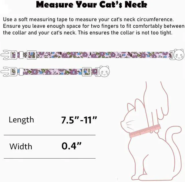 Alt view image 7 of 7 - 2 Pack Cotton Breakaway Cat Collars Set with Bell and Flower Pendant, Cute Floral Fruit Patterned, Adjustable 7.5-11Inch, Include A Mouse Toy Gift