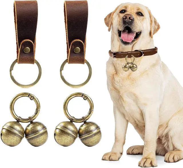 Main image of Loud Dog Collar Bells, Durable Pet Bells Tracker for Large Dogs, 4 Copper ells and 2 Leather Button Strap for Outdoor Safety, Pet Tracking, Hiking, Walking