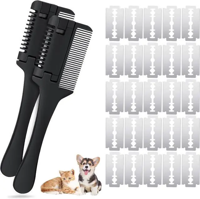 Main image of 2-in-1 Pet Grooming Comb for Dogs and Cats - 2 Combs with 20 Extra Blades for Trimming and Grooming | 2 in 1 Trimming&Grooming, Dog Cat Brush that Cuts Hair, Hair Cutter Comb for Dog Cat, Pet Hair Tri