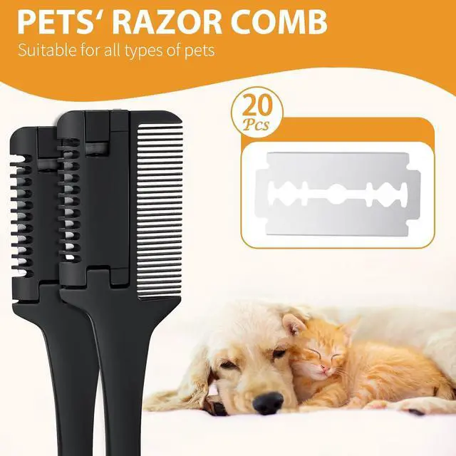 Alt view image 2 of 7 - 2-in-1 Pet Grooming Comb for Dogs and Cats - 2 Combs with 20 Extra Blades for Trimming and Grooming | 2 in 1 Trimming&Grooming, Dog Cat Brush that Cuts Hair, Hair Cutter Comb for Dog Cat, Pet Hair Tri