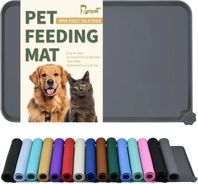 Alt view image 2 of 7 - Silicone Pet Feeding Mat - Waterproof & Non-Slip Dog Cat Placemat | High Raised Edges Prevent Food & Water Spills to Protect Floors, Easy to Clean, Fit for Dog Cat Bowls