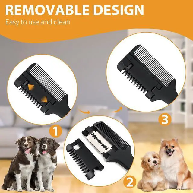 Alt view image 7 of 7 - 2-in-1 Pet Grooming Comb for Dogs and Cats - 2 Combs with 20 Extra Blades for Trimming and Grooming | 2 in 1 Trimming&Grooming, Dog Cat Brush that Cuts Hair, Hair Cutter Comb for Dog Cat, Pet Hair Tri