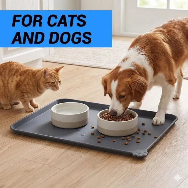 Alt view image 4 of 7 - Silicone Pet Feeding Mat - Waterproof & Non-Slip Dog Cat Placemat | High Raised Edges Prevent Food & Water Spills to Protect Floors, Easy to Clean, Fit for Dog Cat Bowls