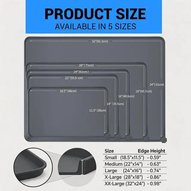Alt view image 6 of 7 - Silicone Pet Feeding Mat - Waterproof & Non-Slip Dog Cat Placemat | High Raised Edges Prevent Food & Water Spills to Protect Floors, Easy to Clean, Fit for Dog Cat Bowls