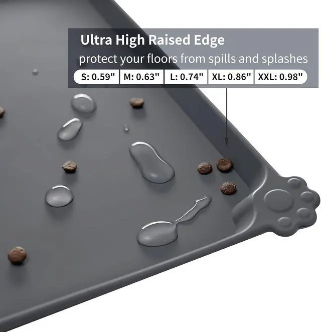 Alt view image 5 of 7 - Silicone Pet Feeding Mat - Waterproof & Non-Slip Dog Cat Placemat | High Raised Edges Prevent Food & Water Spills to Protect Floors, Easy to Clean, Fit for Dog Cat Bowls