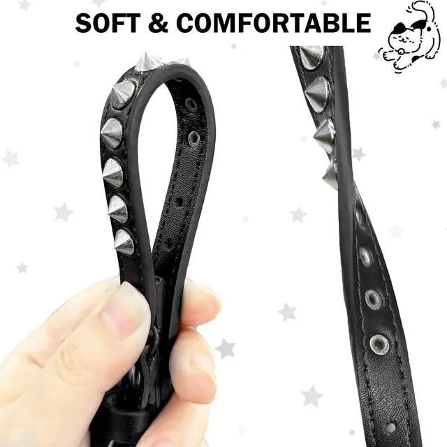 Alt view image 2 of 7 - Leather Cat Collar, Breakaway Kitten Collars with Bell, Black | Spiked & Studded, Cute for Boy Girl Small Pets, Goth Rivet Style, Safety Elastic Belt, Adjustable Buckle, Skull Charm, 8-12in