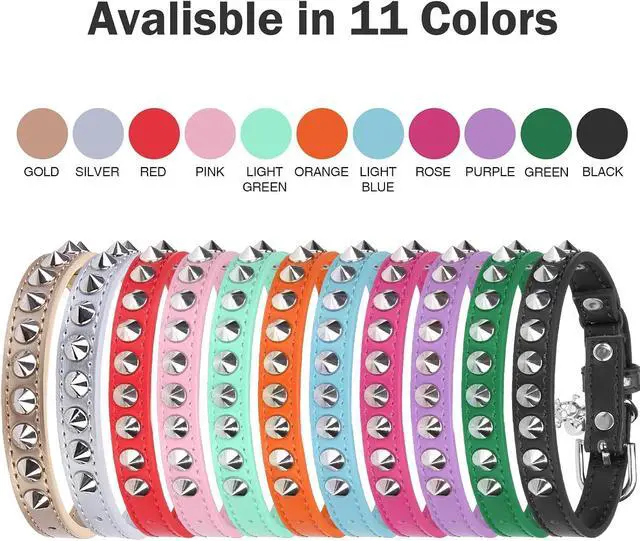 Alt view image 7 of 7 - Leather Cat Collar, Breakaway Kitten Collars with Bell, Black | Spiked & Studded, Cute for Boy Girl Small Pets, Goth Rivet Style, Safety Elastic Belt, Adjustable Buckle, Skull Charm, 8-12in