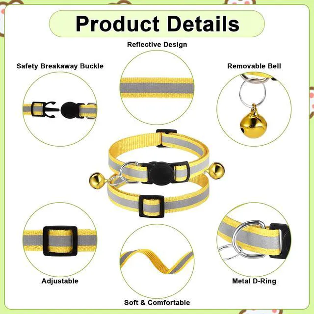 Alt view image 3 of 7 - 18 Pcs Reflective Cat Collars Breakaway Cat Kitten Collars with Bell for Girl Boy Cats with Safety Buckle Adjustable 7.5-12.5 Inch