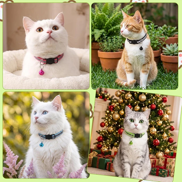 Alt view image 5 of 7 - 18 Pcs Reflective Cat Collars Breakaway Cat Kitten Collars with Bell for Girl Boy Cats with Safety Buckle Adjustable 7.5-12.5 Inch