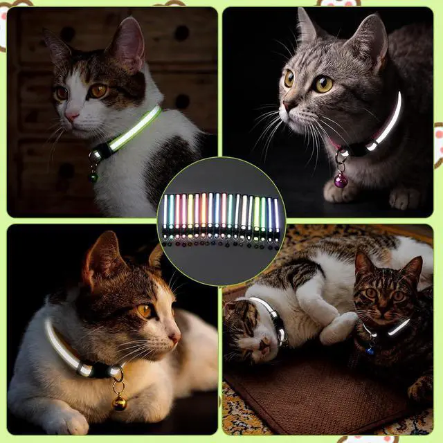 Alt view image 6 of 7 - 18 Pcs Reflective Cat Collars Breakaway Cat Kitten Collars with Bell for Girl Boy Cats with Safety Buckle Adjustable 7.5-12.5 Inch