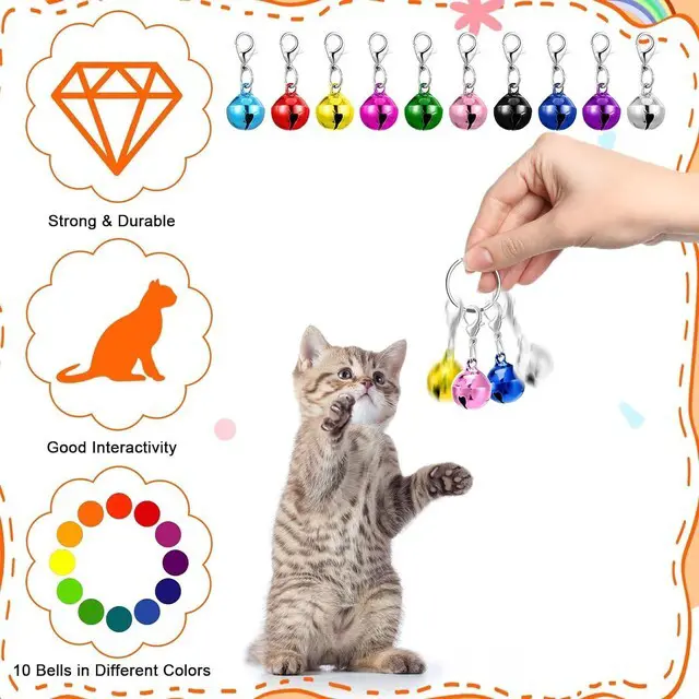 Alt view image 3 of 6 - 10 Pcs Dog&Cat Collar Bells, 1.30 Inch Mini Pet Bell, Small Bells for Dog Collars, Glossy Anti-Lost Training Bell for Puppy Kitten Collars Pendant Accessories (Multicolored)