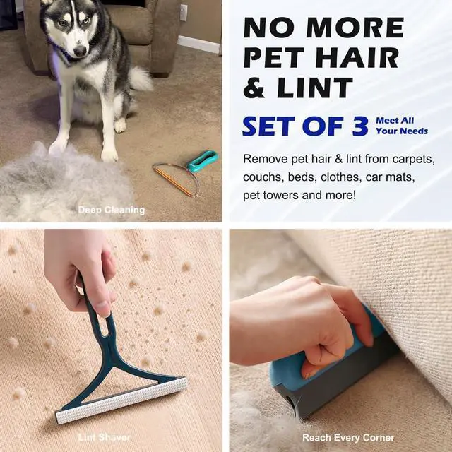 Alt view image 5 of 6 - Pet Hair Remover 3-Pack, Reusable Dog & Cat Hair Removal Tools, Lint Shaver | Remove Stubborn Pet Hair, Multi-Fabric Safe, Fur & Lint Cleaner for Couch, Carpets, Cat Trees, Car Mats, Furniture, Pet Be