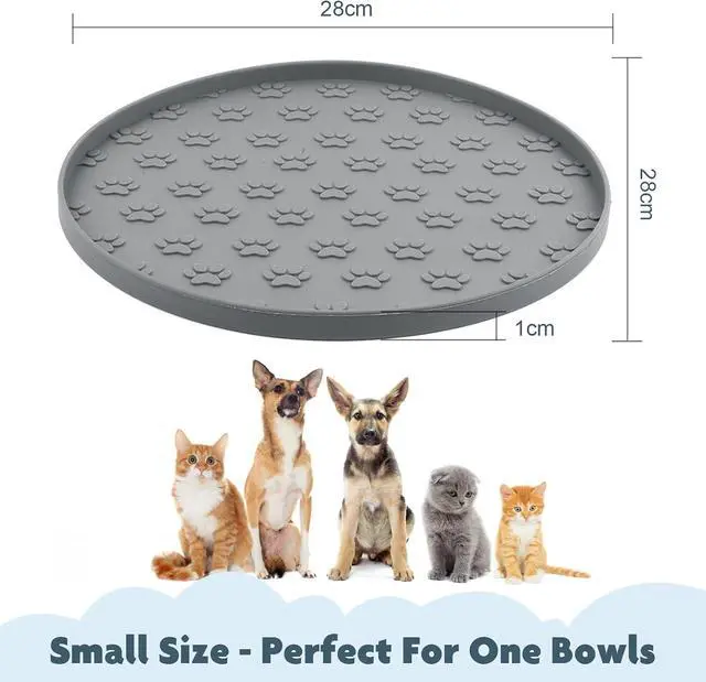 Alt view image 2 of 7 - Silicone Pet Food Mat Dog Cat Feeding Bowl Mats Grey | Waterproof Non-Slip Feeding Bowl Mat with Raised Edge, Prevents Residue from Spilling onto the Floor, 1 Pack