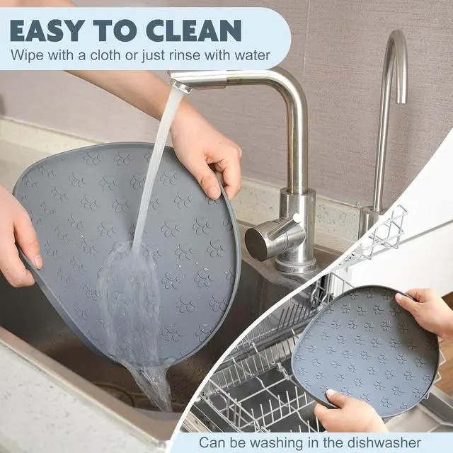 Alt view image 5 of 7 - Silicone Pet Food Mat Dog Cat Feeding Bowl Mats Grey | Waterproof Non-Slip Feeding Bowl Mat with Raised Edge, Prevents Residue from Spilling onto the Floor, 1 Pack