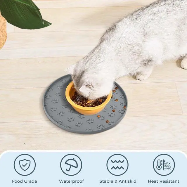Alt view image 6 of 7 - Silicone Pet Food Mat Dog Cat Feeding Bowl Mats Grey | Waterproof Non-Slip Feeding Bowl Mat with Raised Edge, Prevents Residue from Spilling onto the Floor, 1 Pack