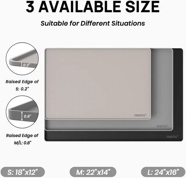 Alt view image 2 of 7 - Silicone Dog & Cat Food Mat Waterproof 18" x 12", Raised Edge Dog Bowl Mat for Food and Water, BPA-Free Non-Slip Pet Feeding Mats for Floors, Multifunctional Silicone Mat (Gray)
