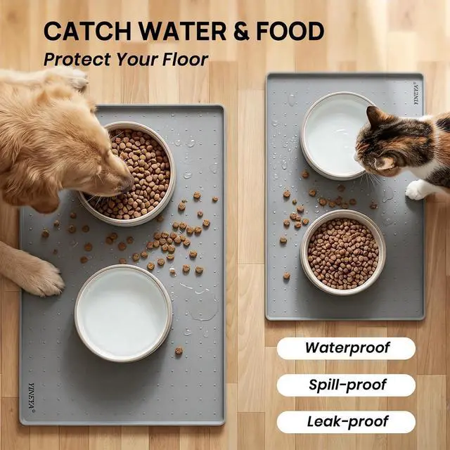 Alt view image 3 of 7 - Silicone Dog & Cat Food Mat Waterproof 18" x 12", Raised Edge Dog Bowl Mat for Food and Water, BPA-Free Non-Slip Pet Feeding Mats for Floors, Multifunctional Silicone Mat (Gray)