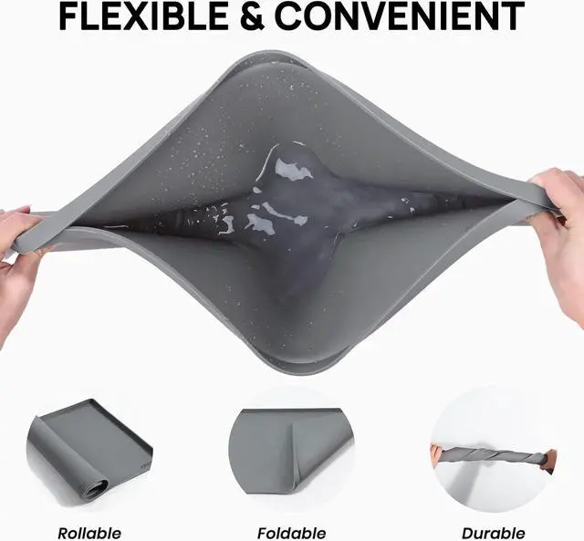 Alt view image 5 of 7 - Silicone Dog & Cat Food Mat Waterproof 18" x 12", Raised Edge Dog Bowl Mat for Food and Water, BPA-Free Non-Slip Pet Feeding Mats for Floors, Multifunctional Silicone Mat (Gray)