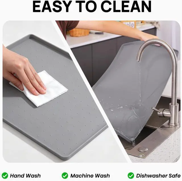 Alt view image 6 of 7 - Silicone Dog & Cat Food Mat Waterproof 18" x 12", Raised Edge Dog Bowl Mat for Food and Water, BPA-Free Non-Slip Pet Feeding Mats for Floors, Multifunctional Silicone Mat (Gray)