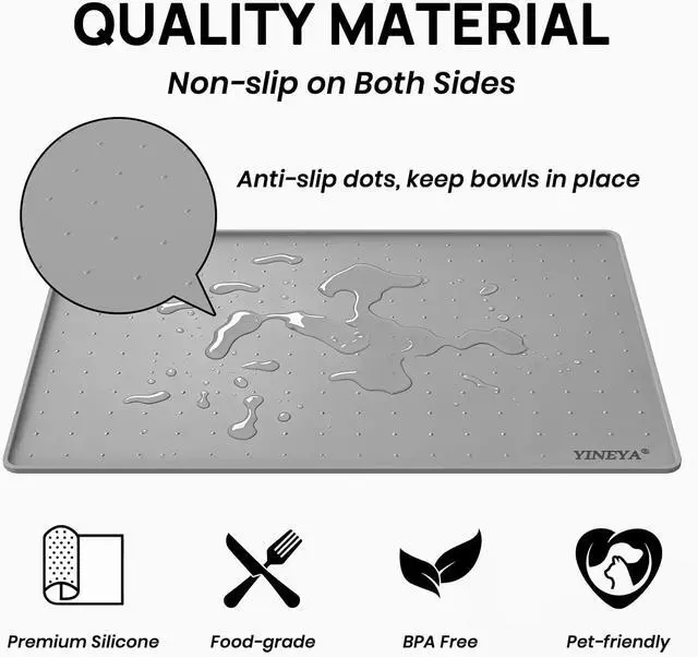 Alt view image 4 of 7 - Silicone Dog & Cat Food Mat Waterproof 18" x 12", Raised Edge Dog Bowl Mat for Food and Water, BPA-Free Non-Slip Pet Feeding Mats for Floors, Multifunctional Silicone Mat (Gray)