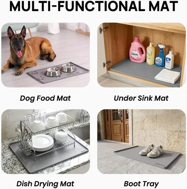 Alt view image 7 of 7 - Silicone Dog & Cat Food Mat Waterproof 18" x 12", Raised Edge Dog Bowl Mat for Food and Water, BPA-Free Non-Slip Pet Feeding Mats for Floors, Multifunctional Silicone Mat (Gray)