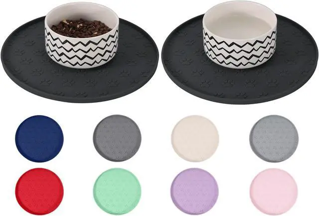 Main image of Waterproof Dog Food Mat - 2 Pack Silicone Pet Food Mat Dog Food Bowl Mats Cat Water Mats Eating Tray, Non-Slip Pet Placemat with Lip for Messy Drinkers to Protect Floor, Black 11"×11"