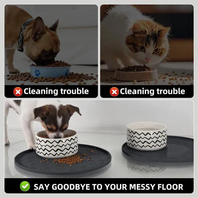 Alt view image 4 of 6 - Waterproof Dog Food Mat - 2 Pack Silicone Pet Food Mat Dog Food Bowl Mats Cat Water Mats Eating Tray, Non-Slip Pet Placemat with Lip for Messy Drinkers to Protect Floor, Black 11"×11"